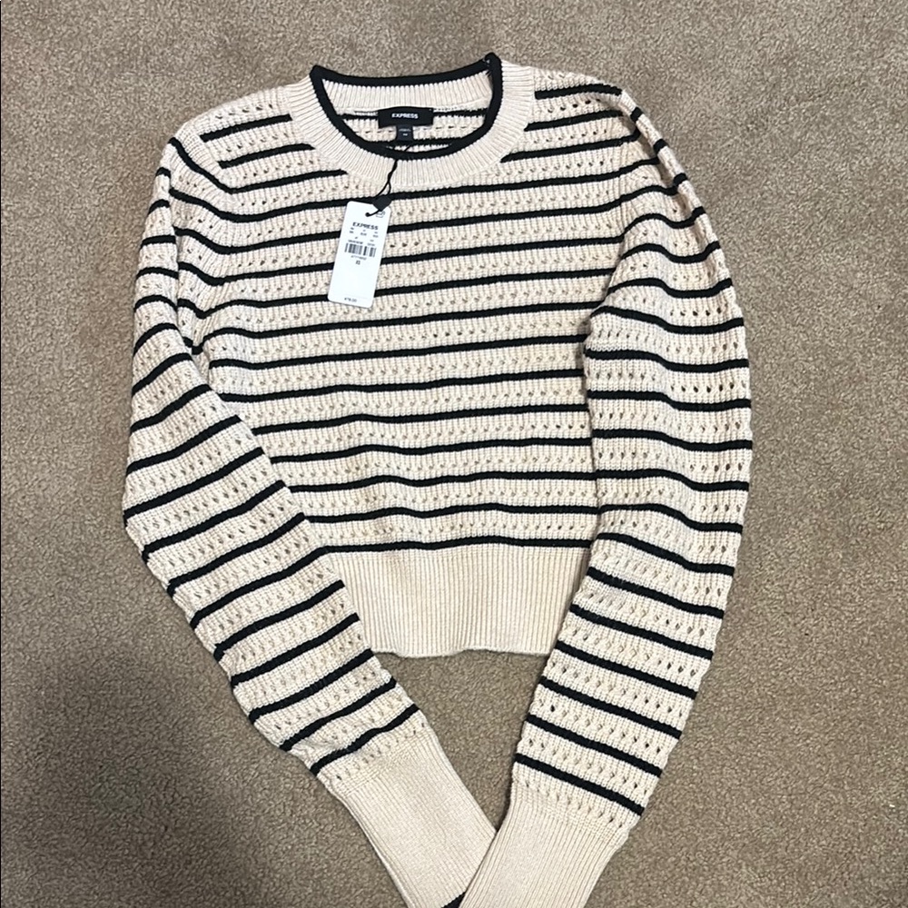 Express Cream and Black Crew Neck Sweater